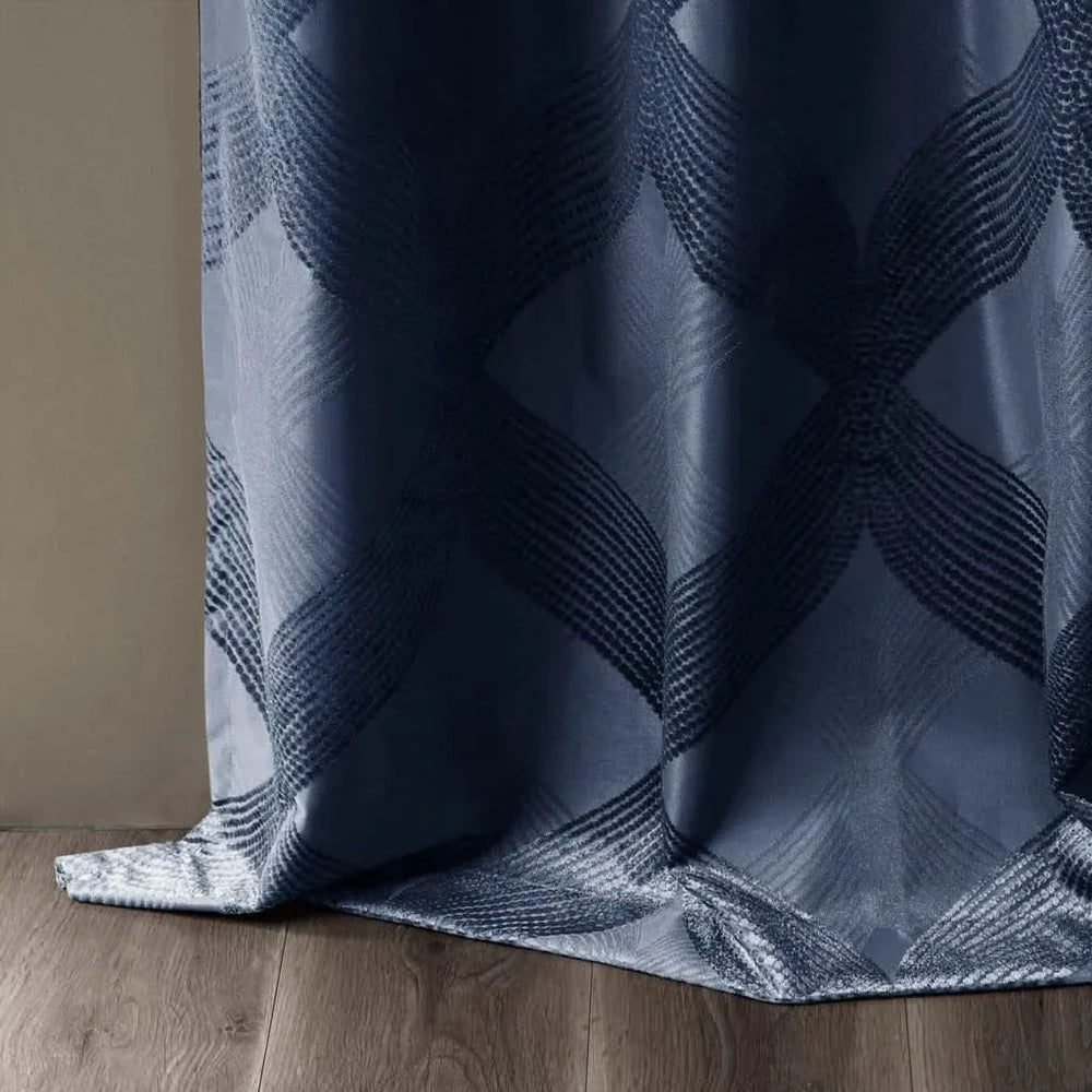 Total Blackout Curtain Panel Polyester Ogee Jacquard Navy For Any Room Media 12