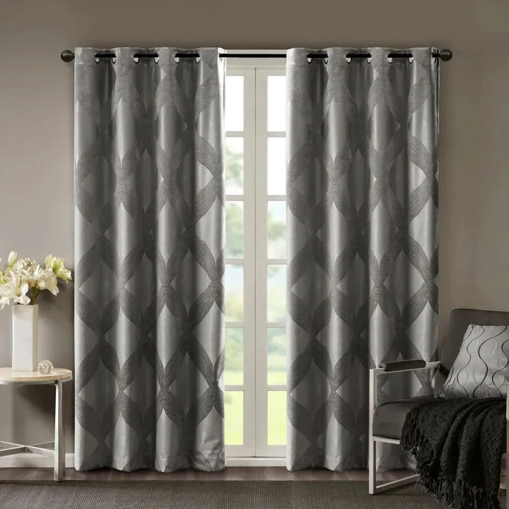 Blackout Curtain Panel Polyester Jacquard Ogee Pattern Total Blackout Media 1