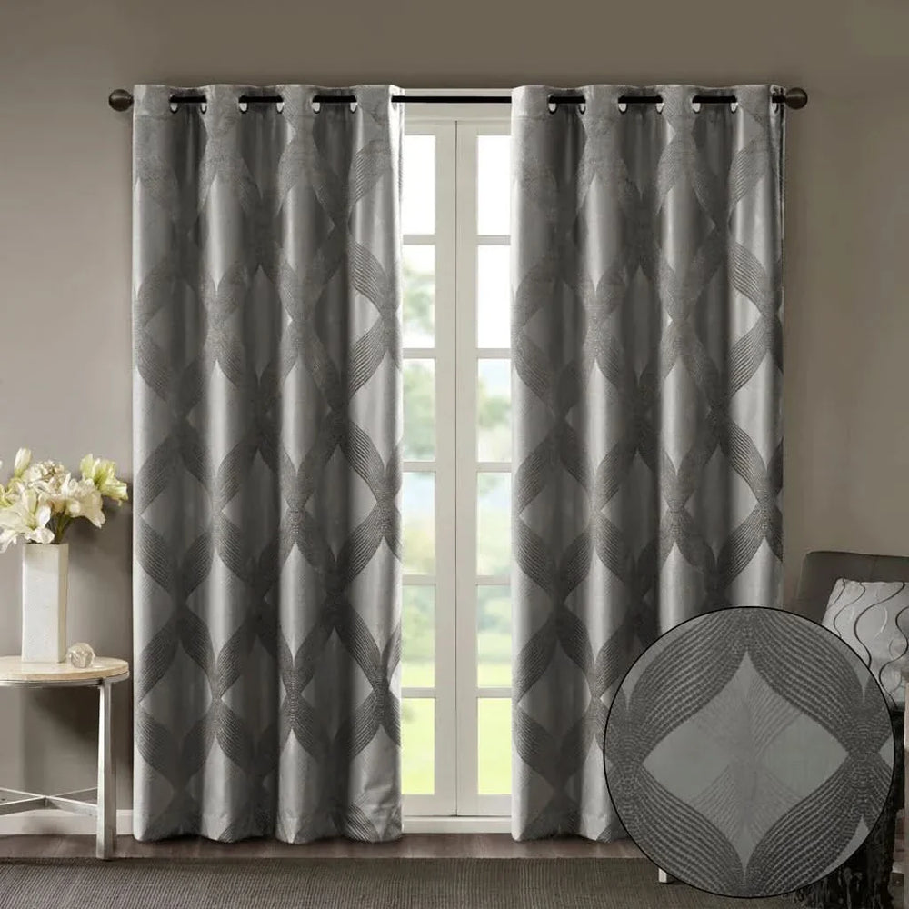 Total Blackout Curtain Panel Polyester Ogee Jacquard Design For Living Room Media 2