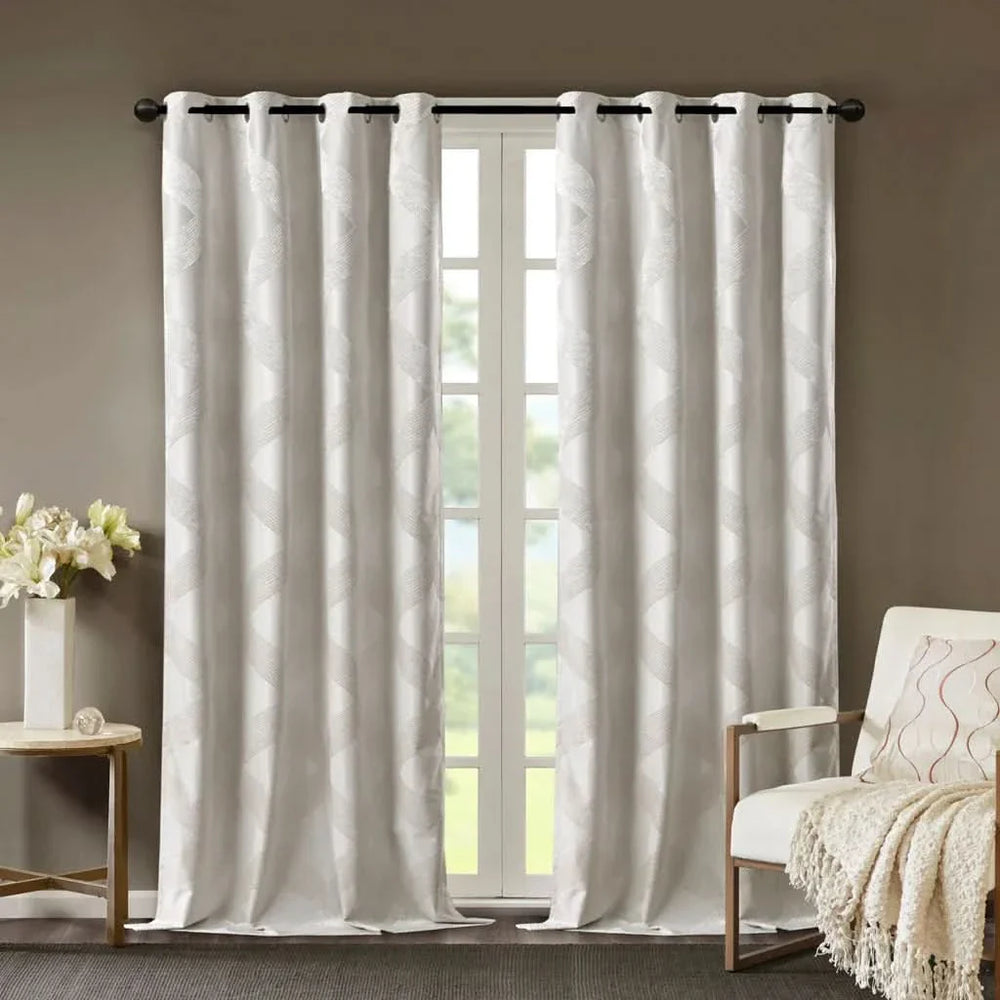 Total Blackout Curtain Panel & Ogee Jacquard Polyester Ivory SunSmart Media 7