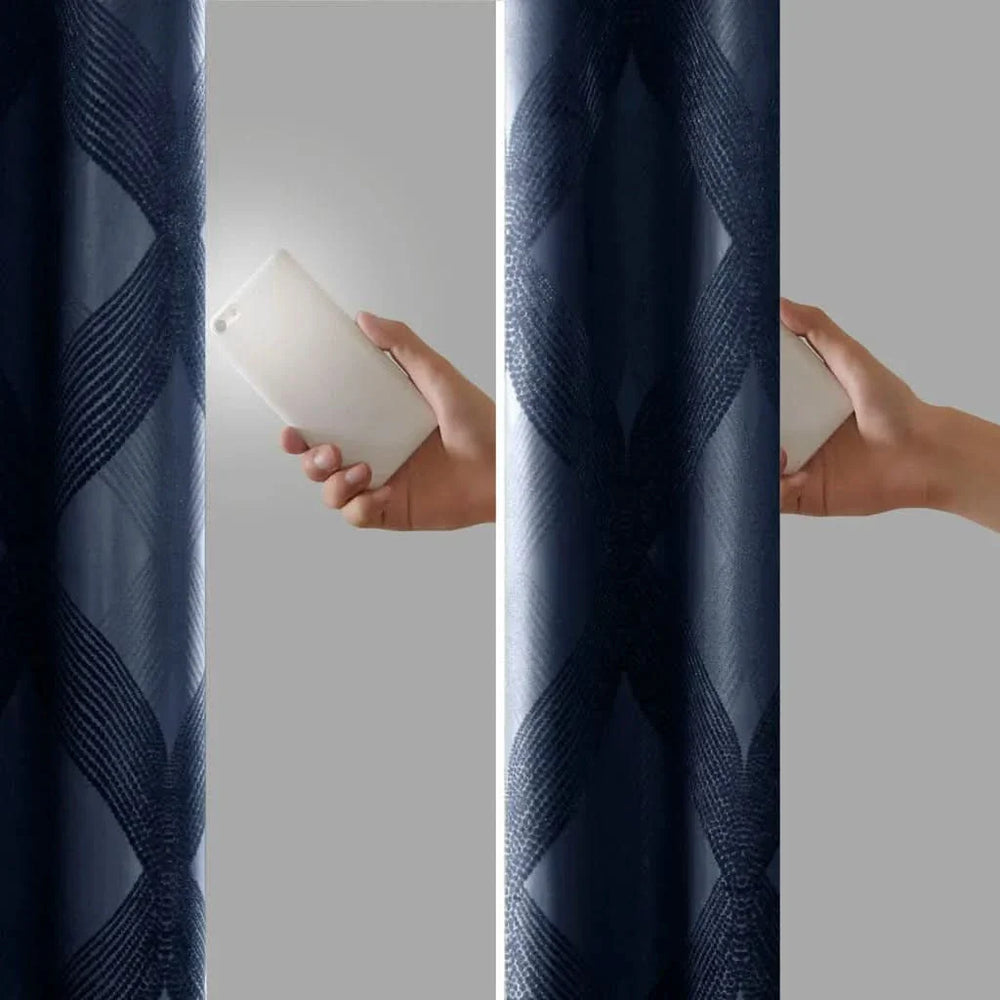 Total Blackout Curtain Panel Polyester Ogee Jacquard Navy For Any Room Media 8