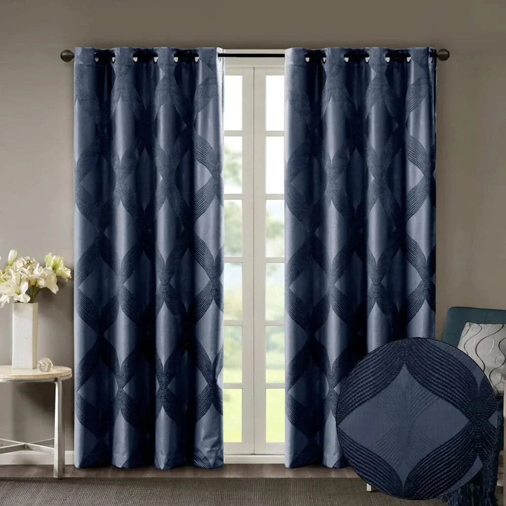 Total Blackout Curtain Panel Polyester Ogee Jacquard Navy For Any Room Media 14