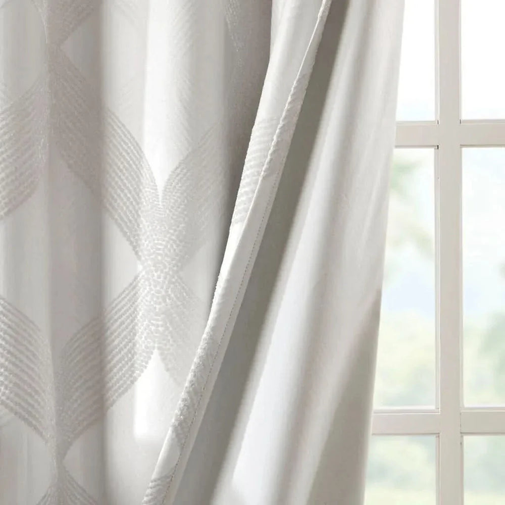 Total Blackout Curtain Panel & Ogee Jacquard Polyester Ivory SunSmart Media 16