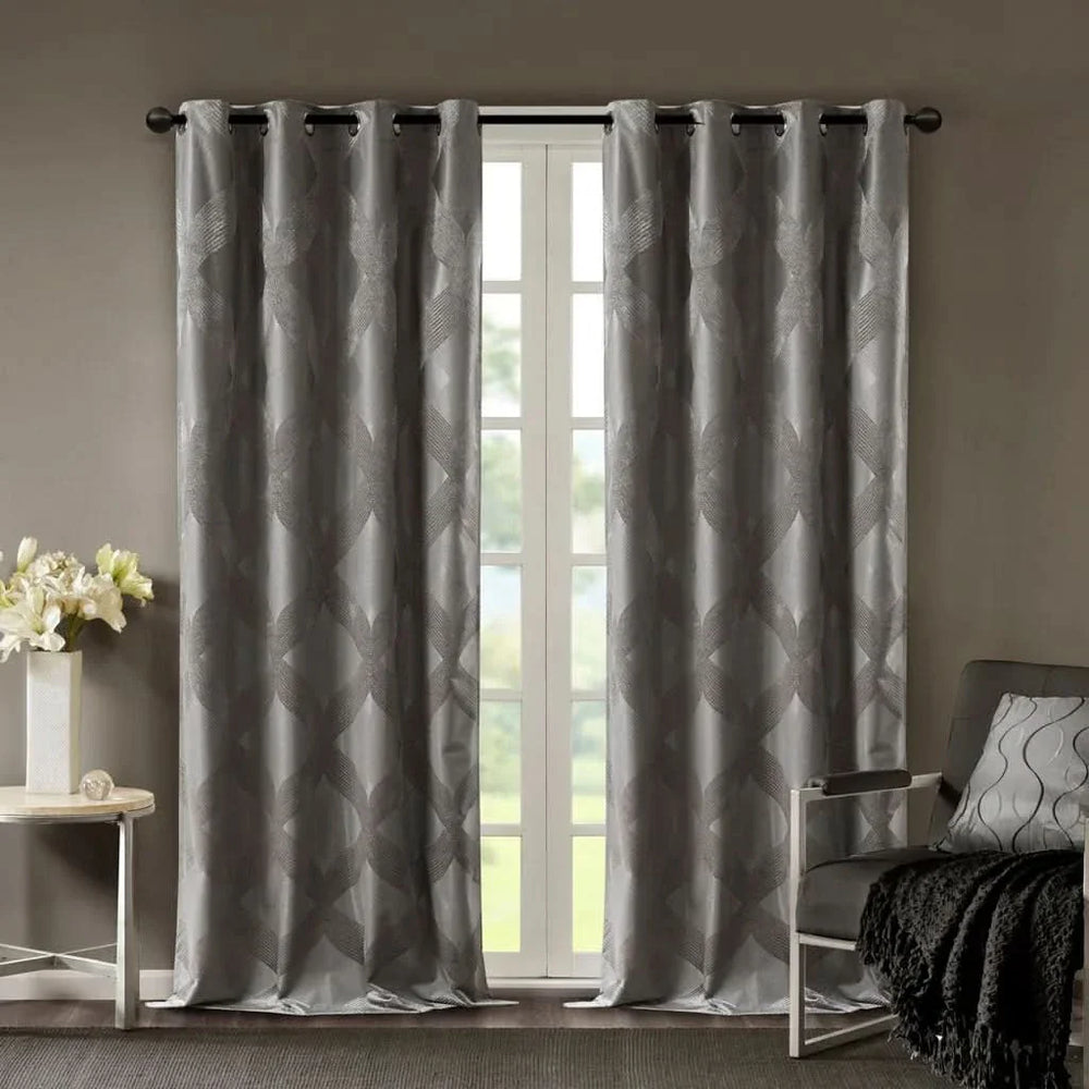 Blackout Curtain Panel Polyester Jacquard Ogee Pattern Total Blackout Media 9