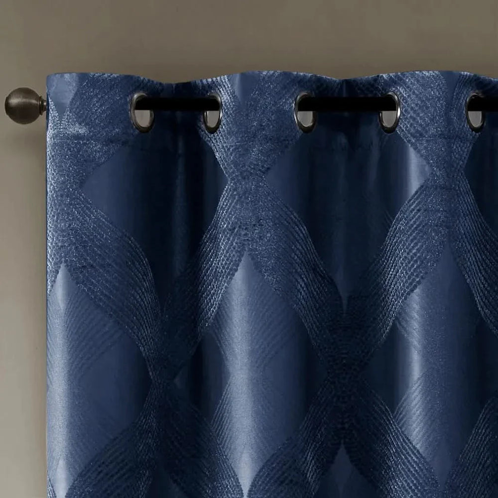 Total Blackout Curtain Panel Polyester Ogee Jacquard Navy For Any Room Media 11