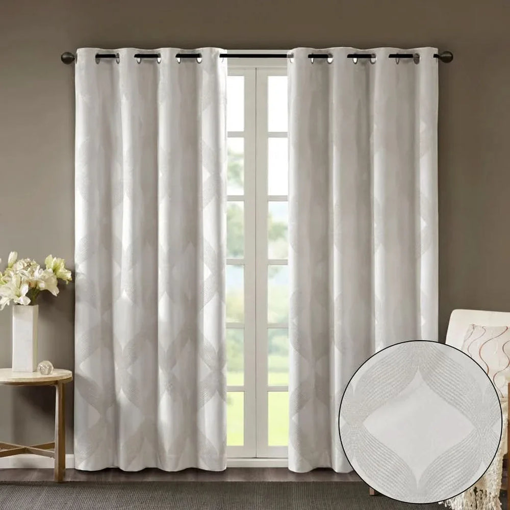 Total Blackout Curtain Panel & Ogee Jacquard Polyester Ivory SunSmart Media 13