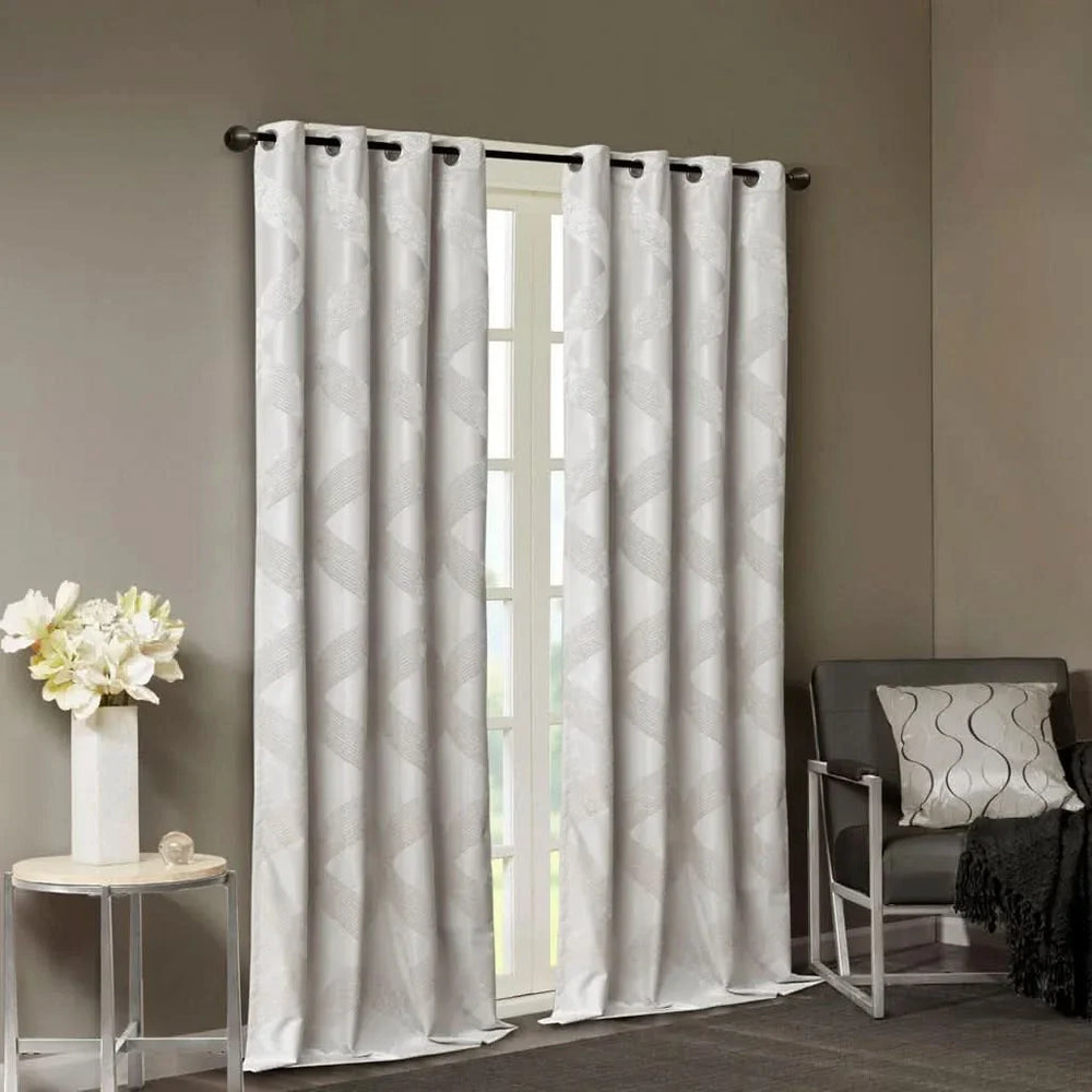 Total Blackout Curtain Panel & Ogee Jacquard Polyester Ivory SunSmart Media 2