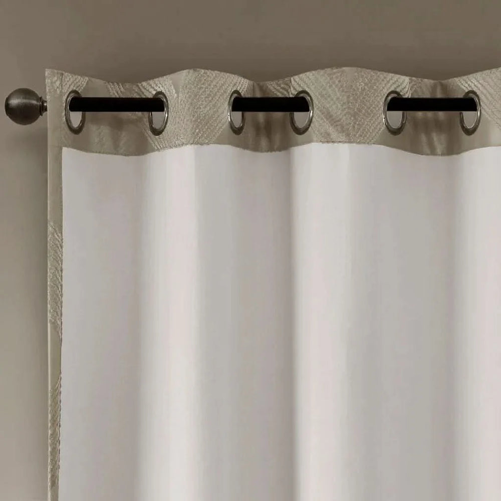 Total Blackout Curtain Panel Ogee Jacquard Polyester Sunsmart Taupe Media 13