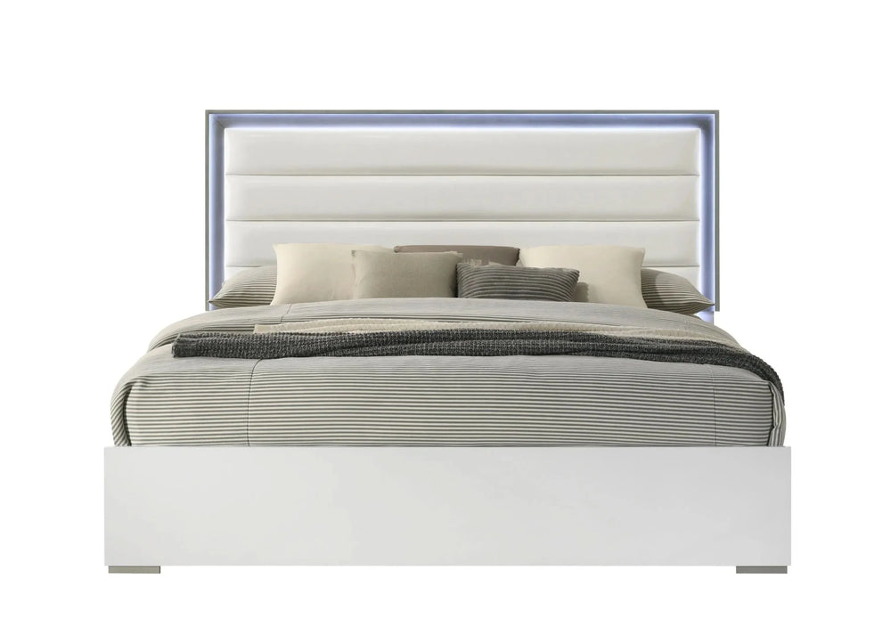 Queen Bedroom Set Wood With LED Headboard 4 Piece Contemporary Style Media 2