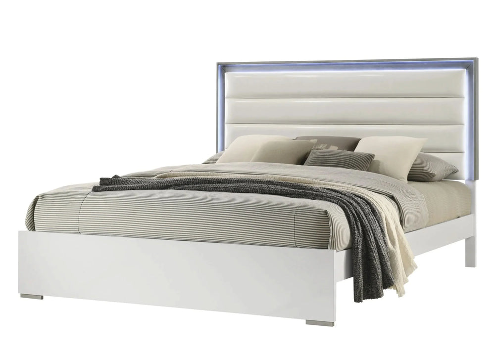Olivia Contemporary Style 5 Pc Queen Bedroom Set with LED Headboard Made with Wood in White - DTY Store