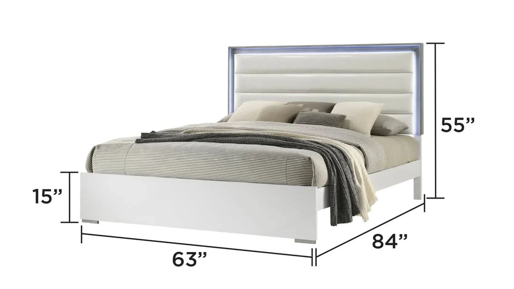 Olivia Contemporary Style 5 Pc Queen Bedroom Set with LED Headboard Made with Wood in White Default -DTYStore
