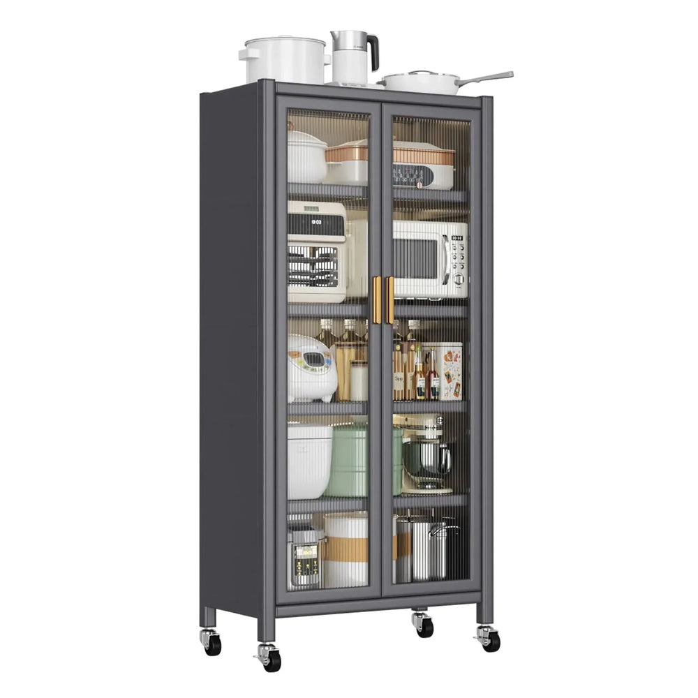 Kitchen Storage Cabinet Metal Multilevel Microwave Storage System Media 3