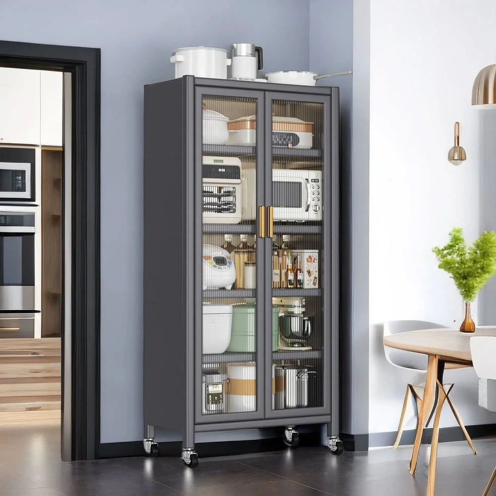 Kitchen Storage Cabinet Metal Multilevel Microwave Storage System Media 2