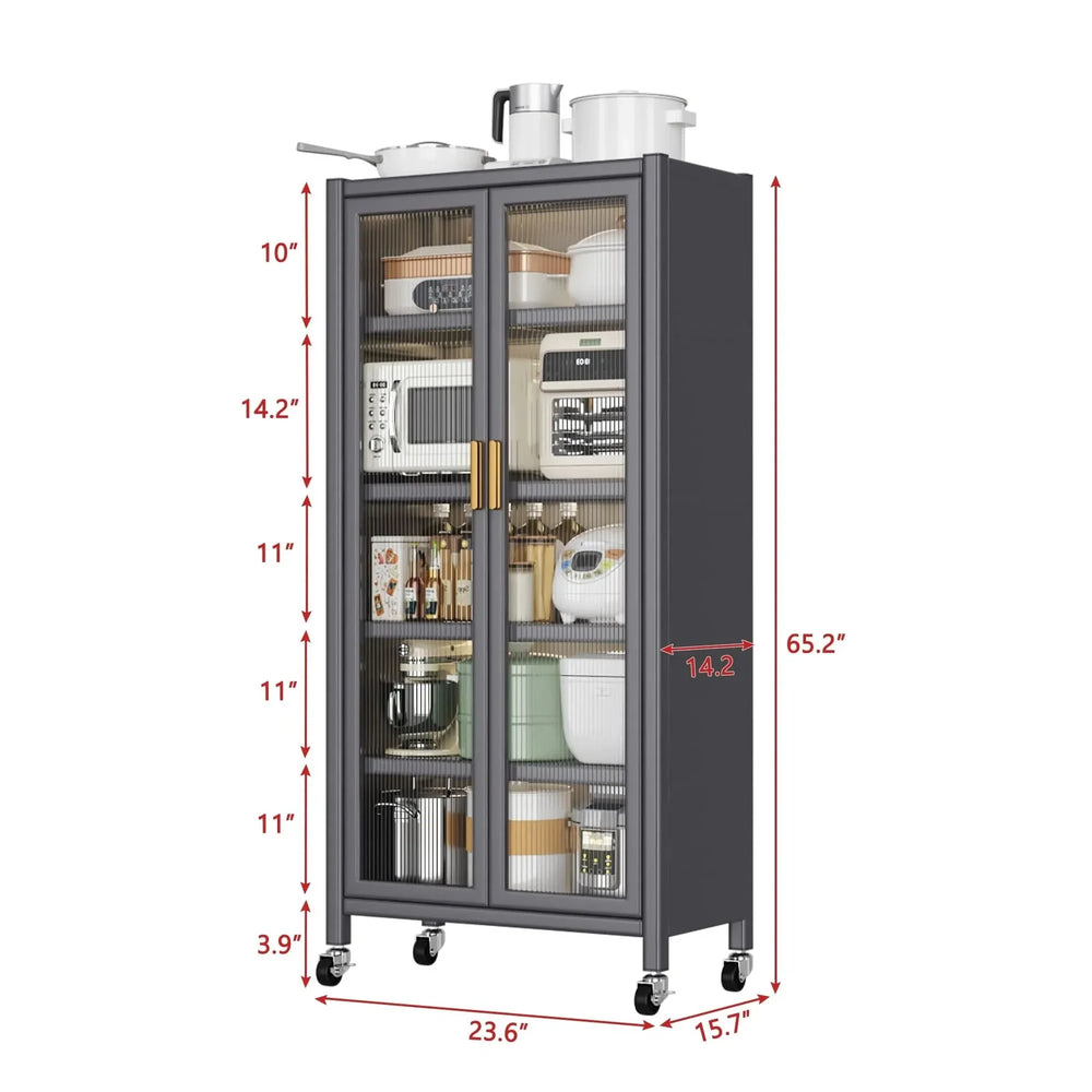 Kitchen Storage Cabinet Metal Multilevel Microwave Storage System Media 8