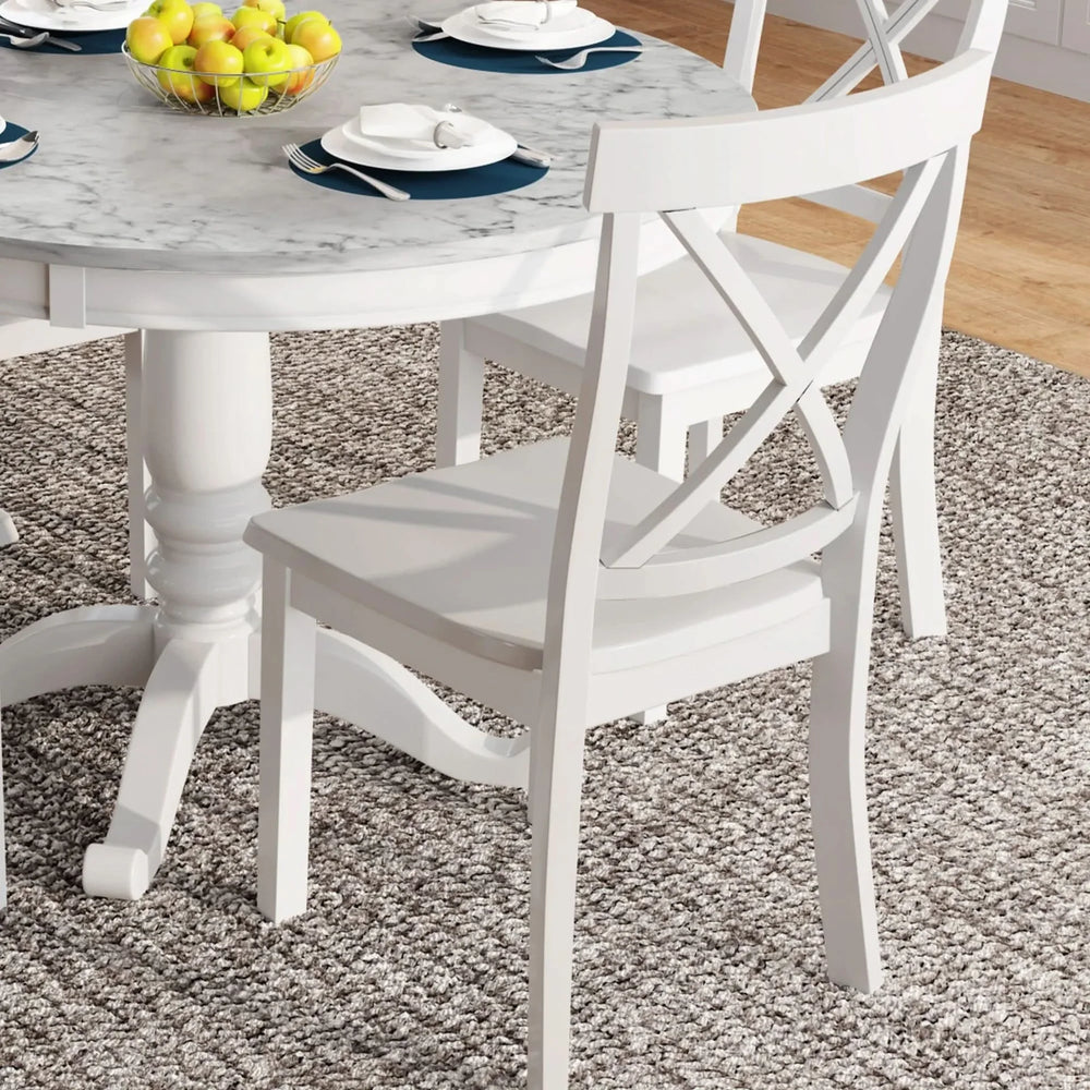 Dining Table Set Solid Wood Round Pedestal & 4 Chairs For 4 People Media 9