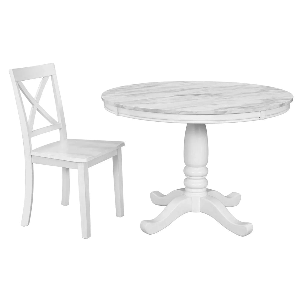 Dining Table Set Solid Wood Round Pedestal & 4 Chairs For 4 People Media 14