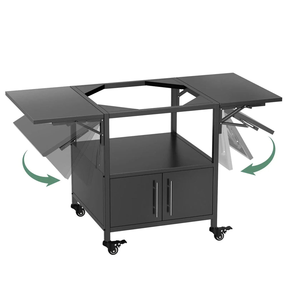 Grill Cart Metal With Folding Panels For Large Egg Grills Outdoor Use Media 4