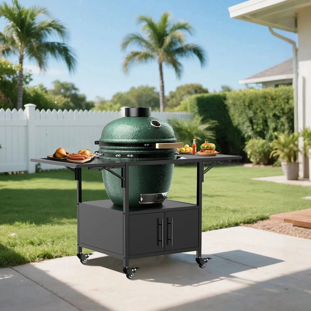 Grill Cart Metal With Folding Panels For Large Egg Grills Outdoor Use Media 2