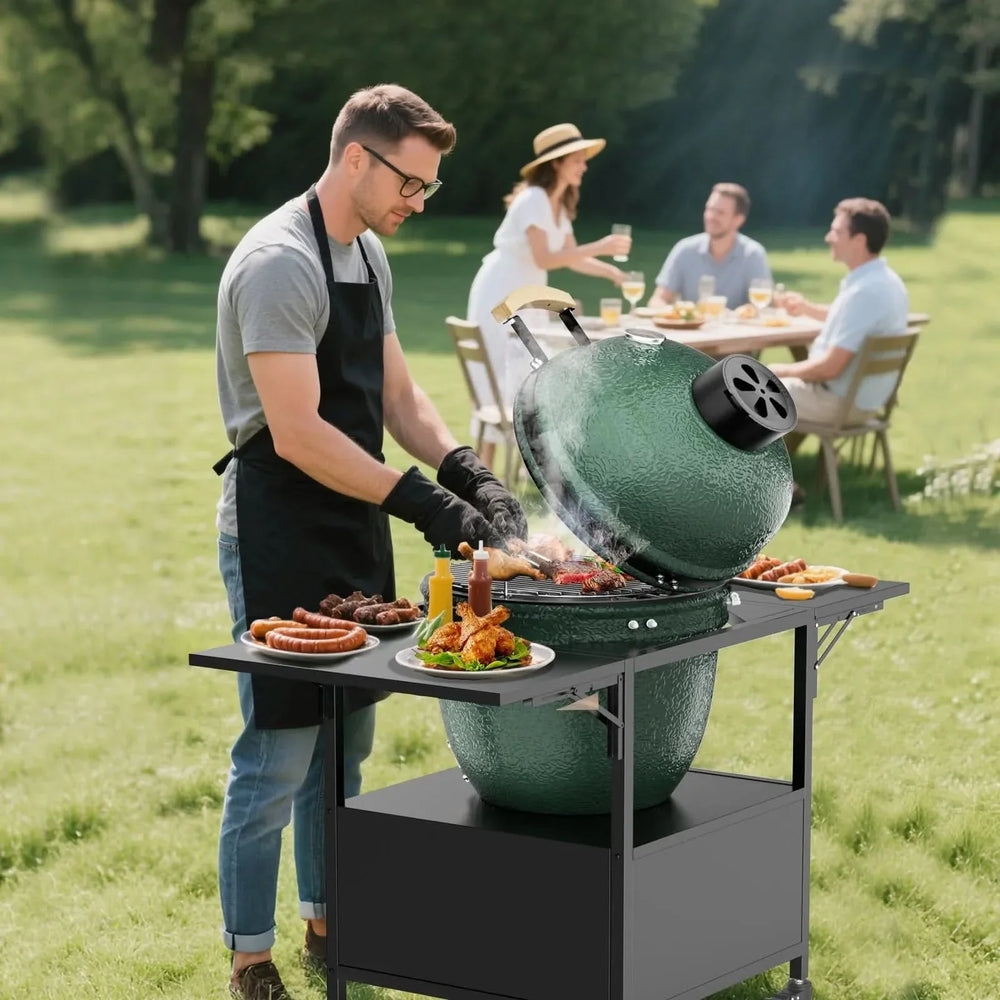 Grill Cart Metal With Folding Panels For Large Egg Grills Outdoor Use Media 6