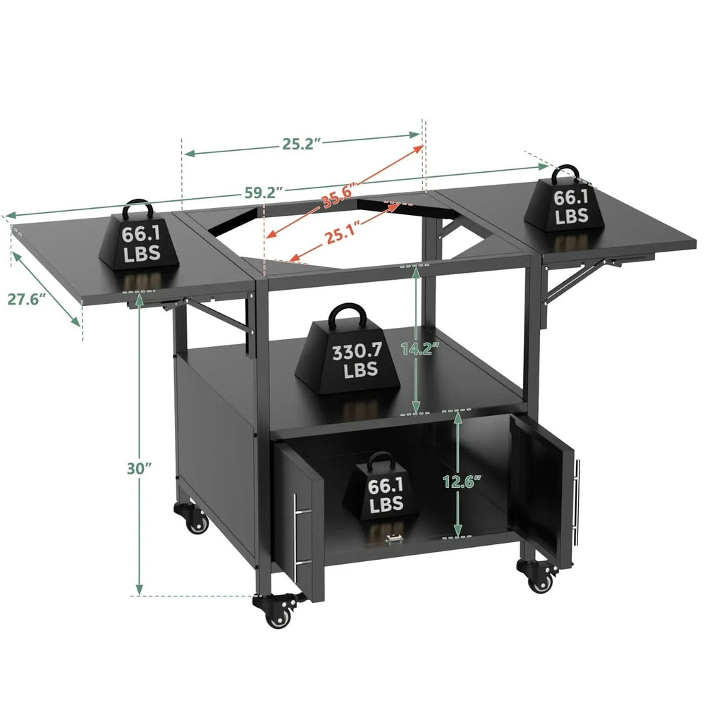 Grill Cart Metal With Folding Panels For Large Egg Grills Outdoor Use Media 3