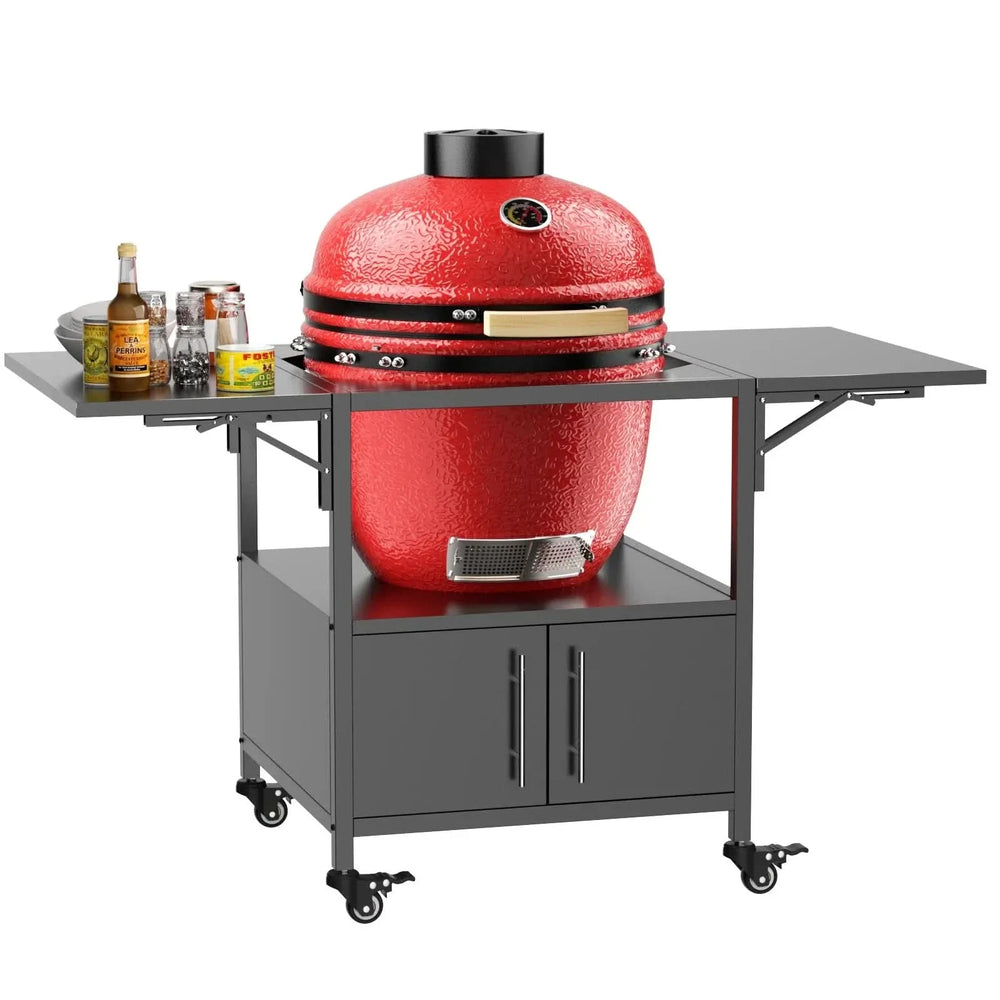 Grill Cart Metal With Folding Panels For Large Egg Grills Outdoor Use Media 10