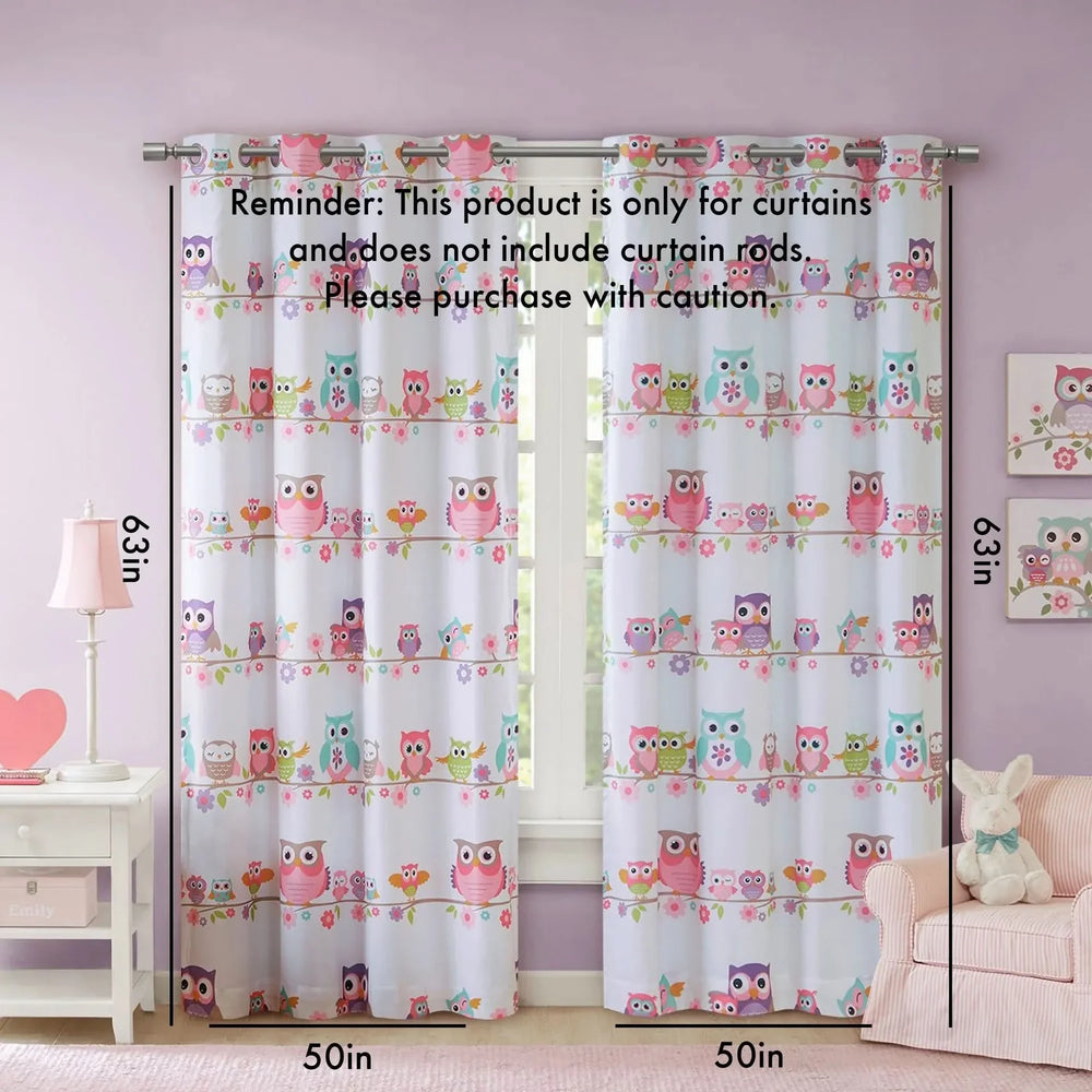 Owl Printed Curtain Panel Foam Backed Polyester Shade RoomDarkening Media 2