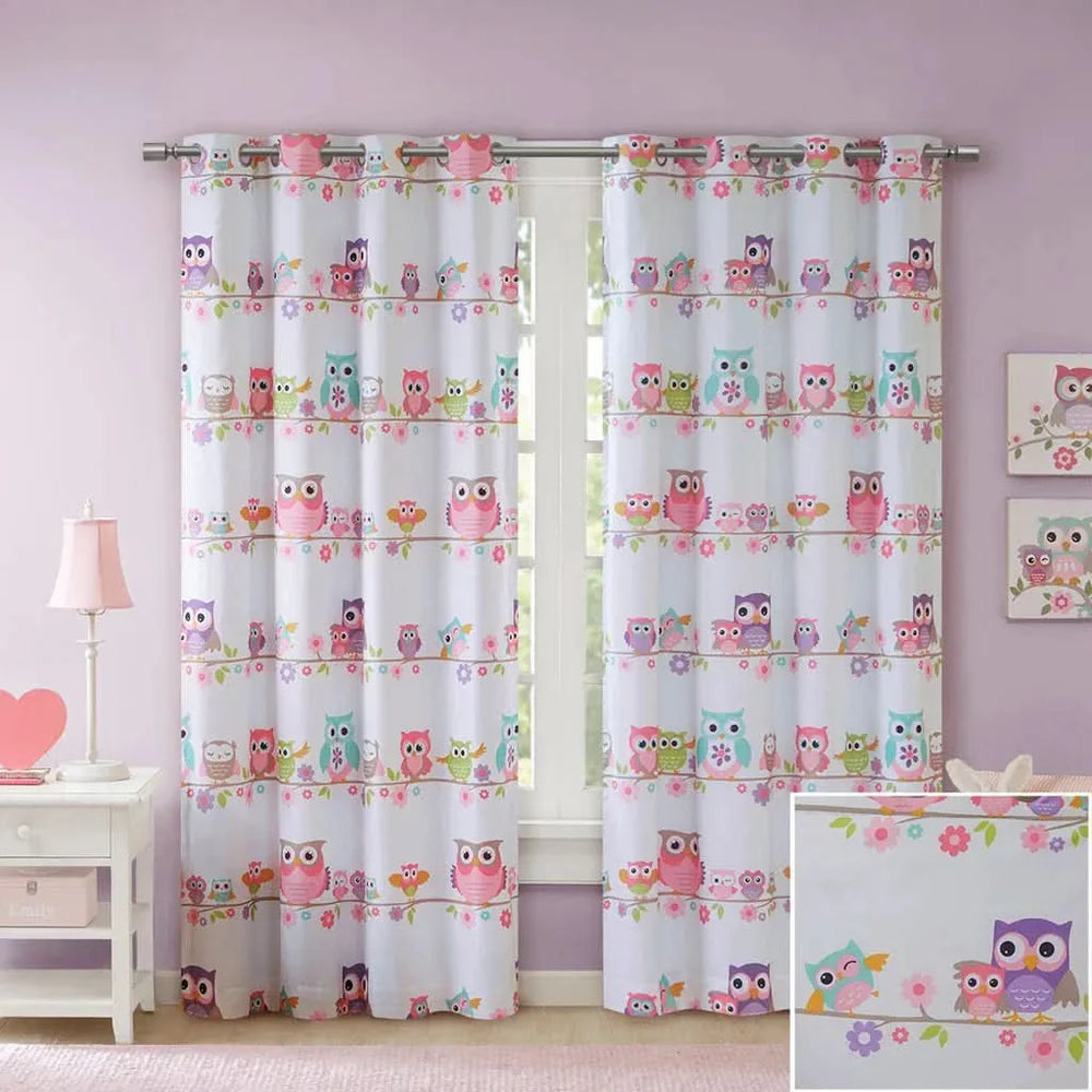 Owl Printed Curtain Panel Foam Backed Polyester Shade RoomDarkening Media 7