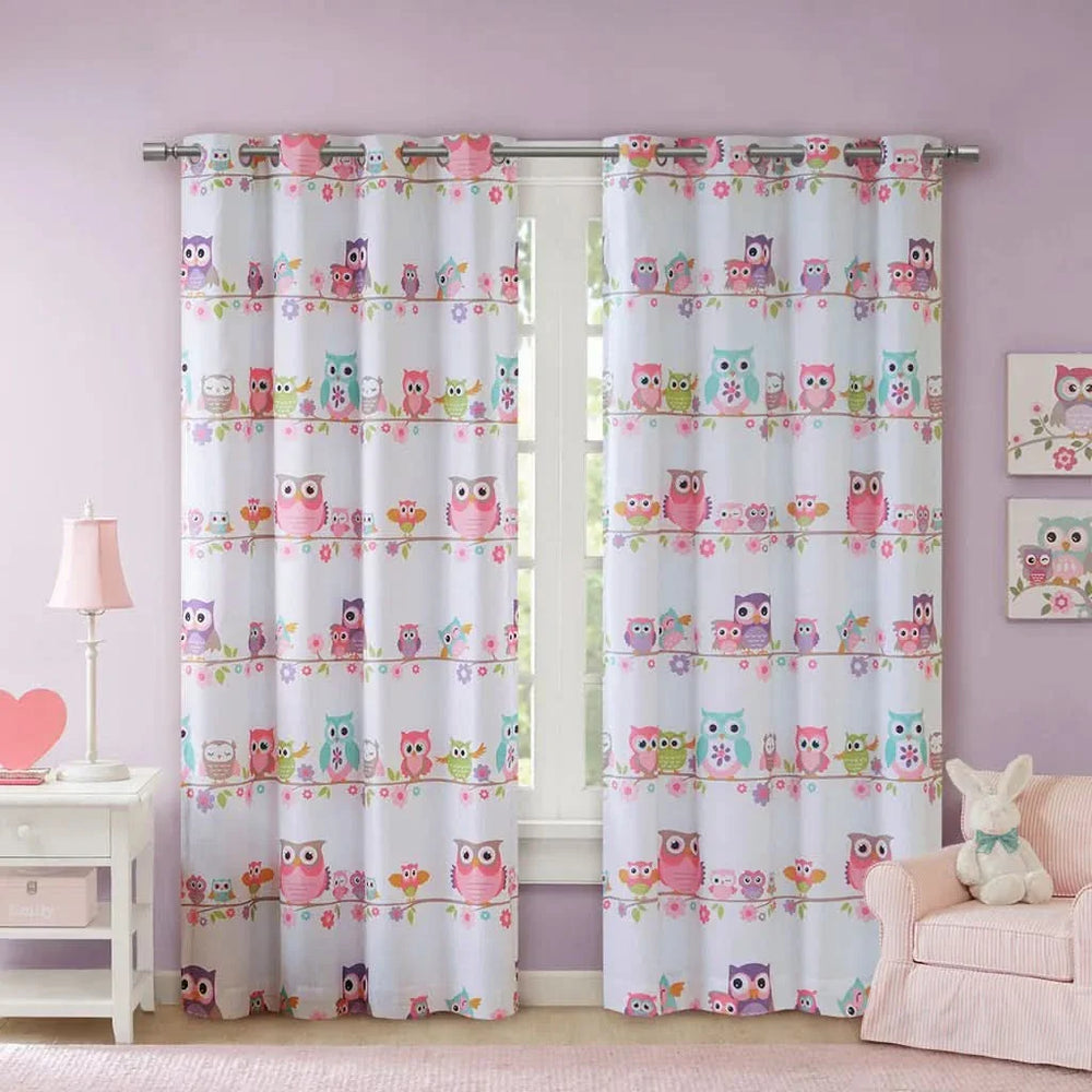 Owl Printed Blackout Curtain Panel Polyester Three-Pass Foam Back Lining Media 1