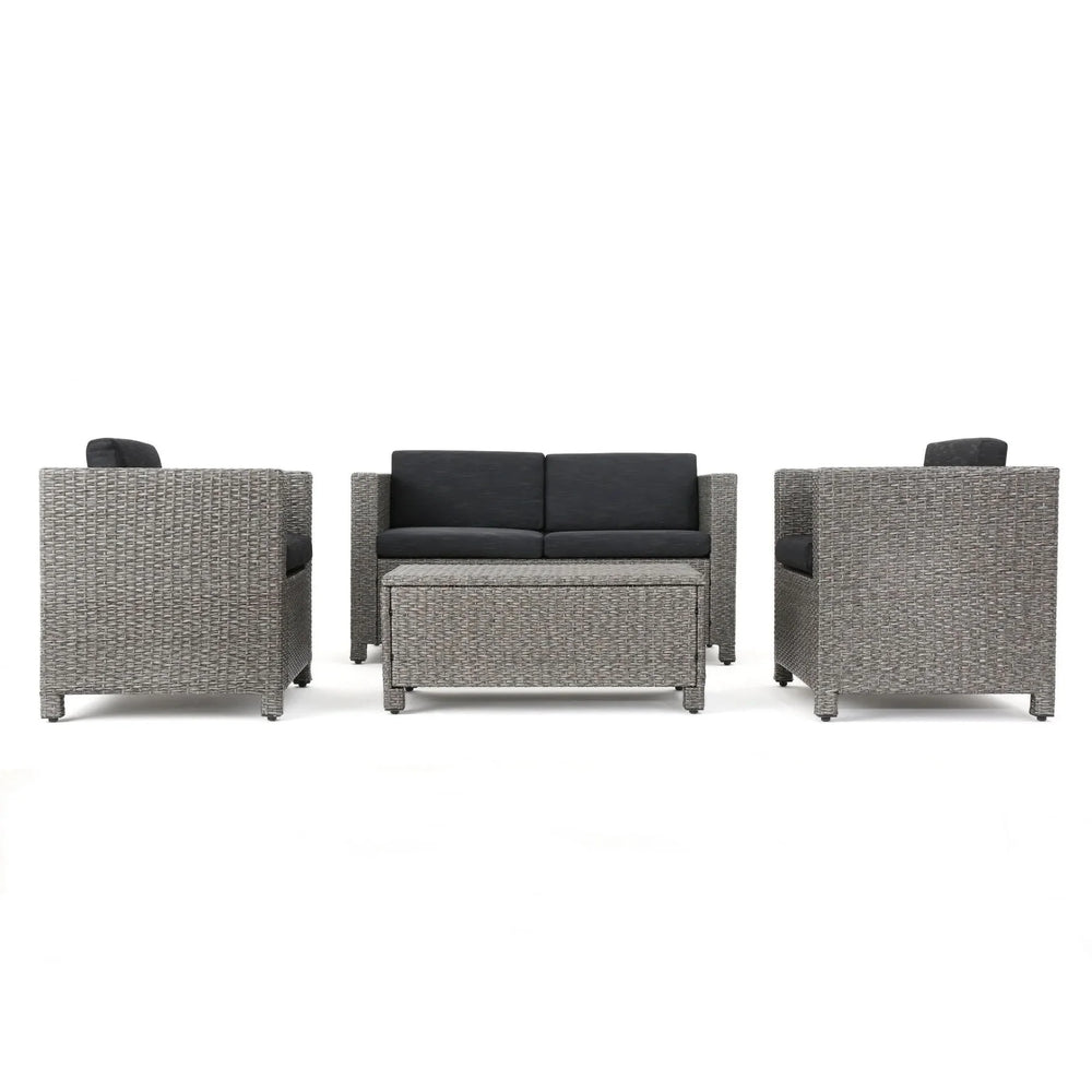Outdoor Patio Wicker Conversation Sofa Set Rattan Fabric All Weather Media 6