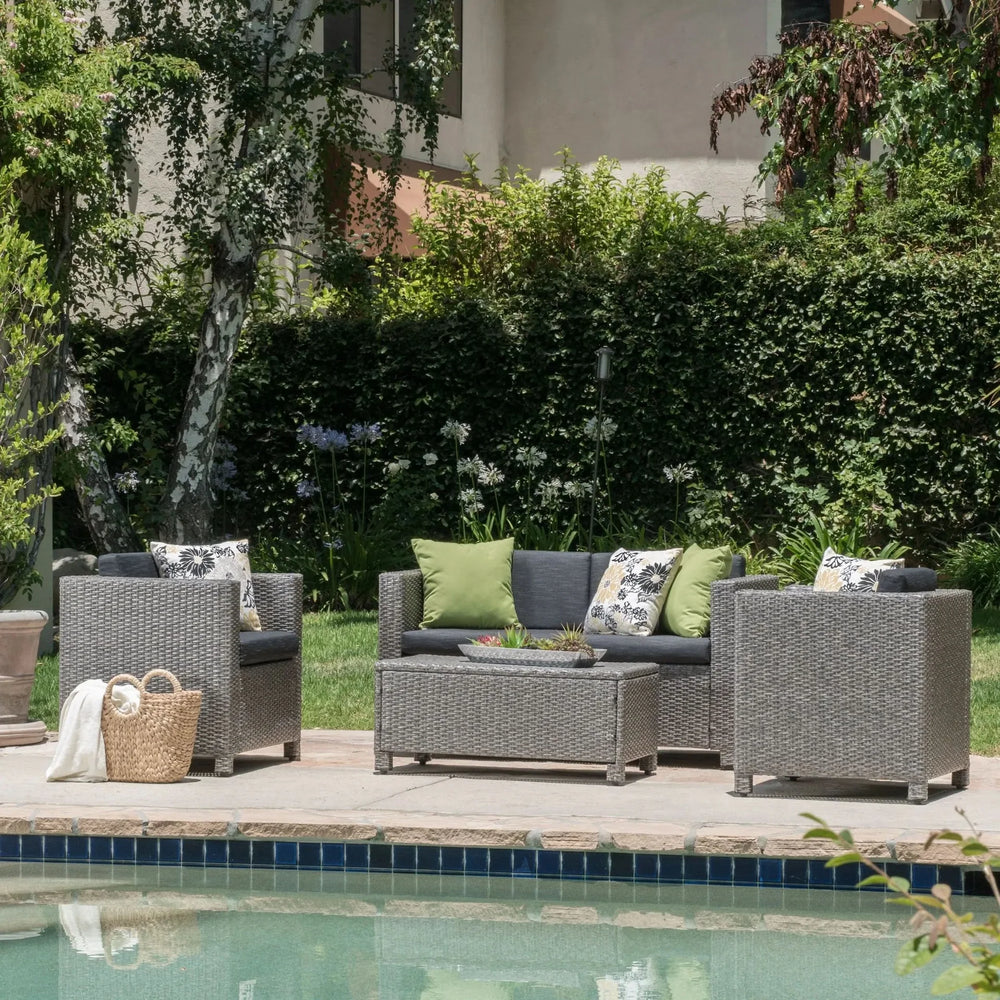 Outdoor Patio Wicker Conversation Sofa Set Rattan Fabric All Weather Media 1