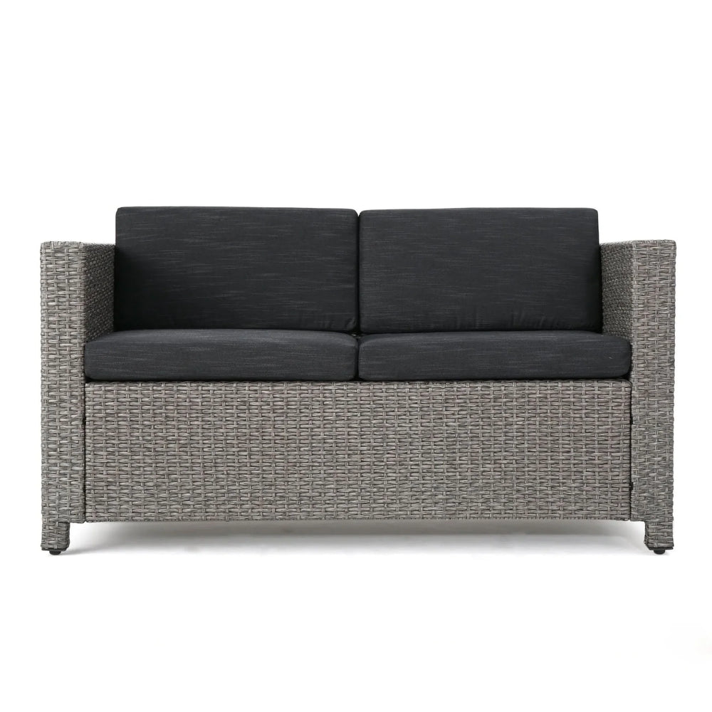 Outdoor Patio Wicker Conversation Sofa Set Rattan Fabric All Weather Media 7