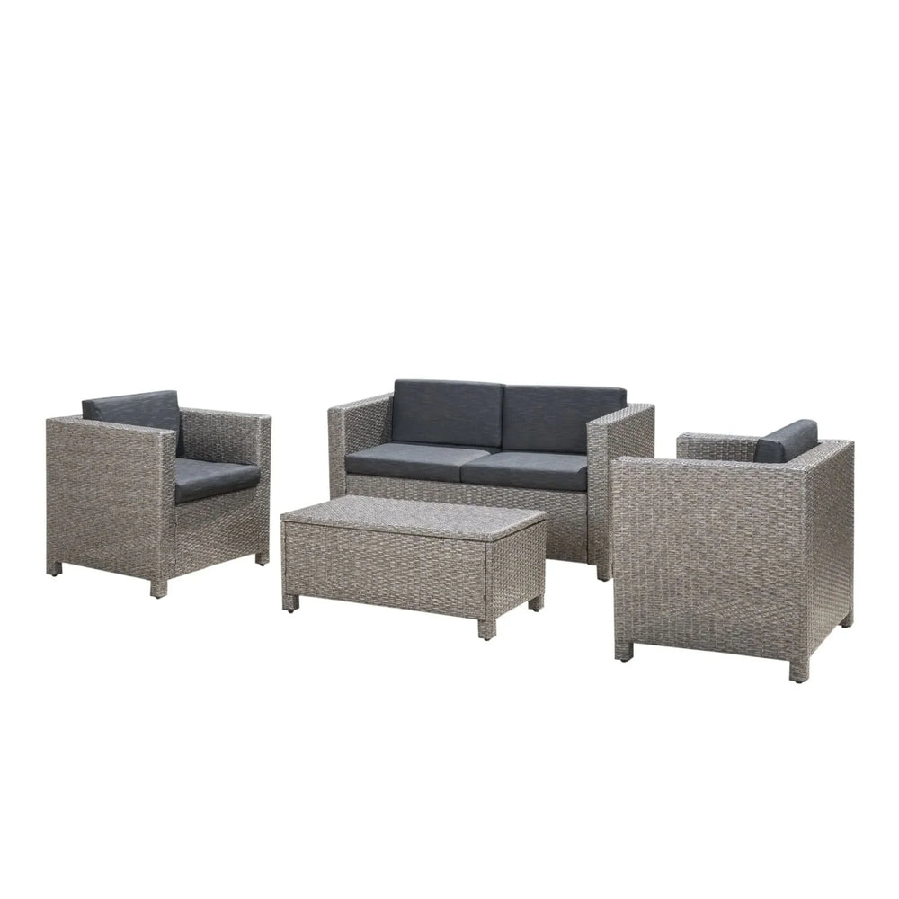 Outdoor Patio Wicker Conversation Sofa Set Rattan Fabric All Weather Media 2
