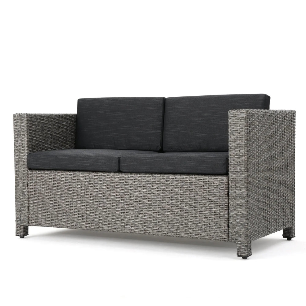 Outdoor Patio Wicker Conversation Sofa Set Rattan Fabric All Weather Media 13