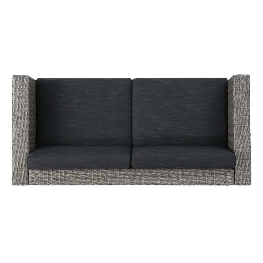 Outdoor Patio Wicker Conversation Sofa Set Rattan Fabric All Weather Media 14