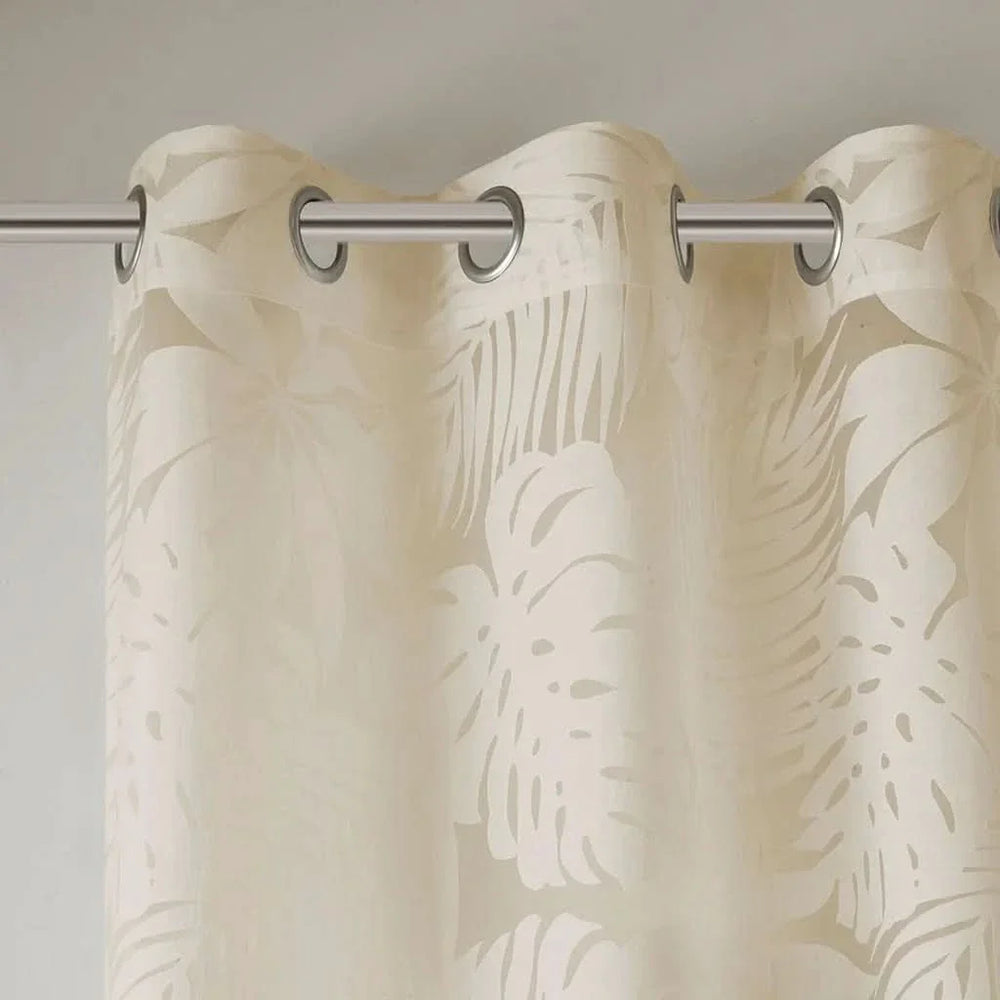 Window Curtains Polyester Palm Leaf Burnout Pattern Sheer Natural Media 4