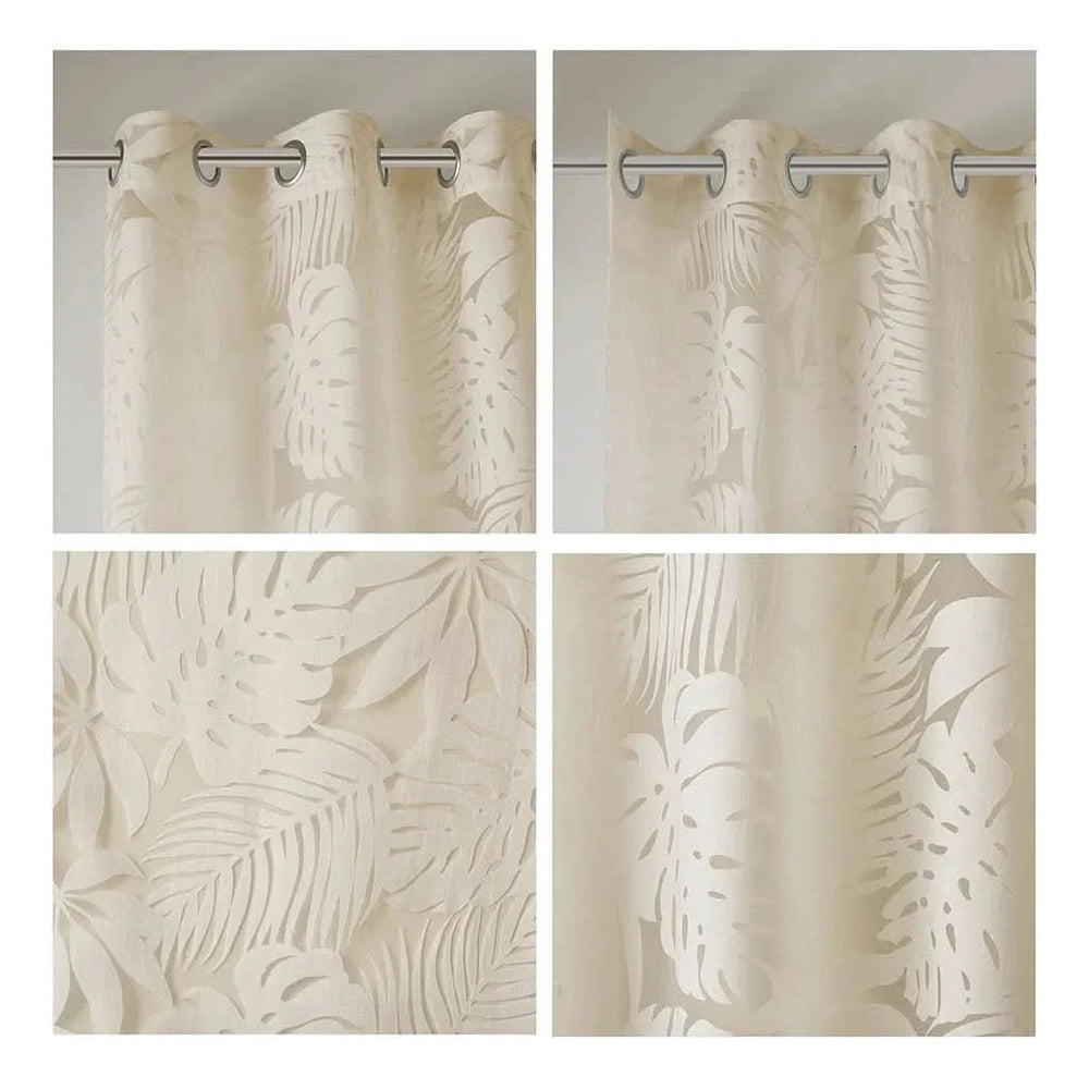 Window Curtains Polyester Palm Leaf Burnout Pattern Sheer Natural Media 6
