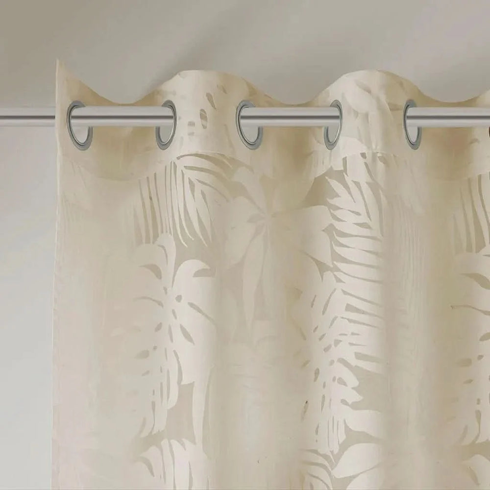 Window Curtains Polyester Palm Leaf Burnout Pattern Sheer Natural Media 10