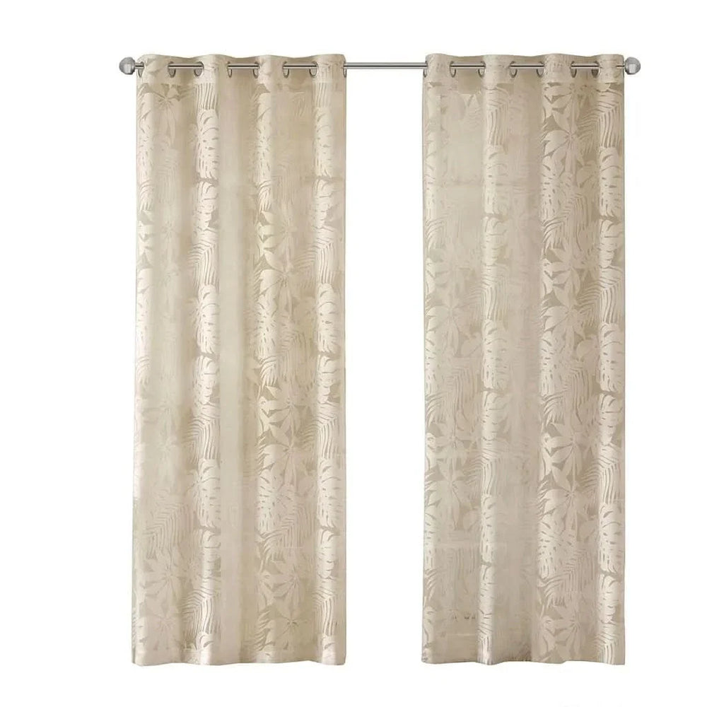 Window Curtains Polyester Palm Leaf Burnout Pattern Sheer Natural Media 8