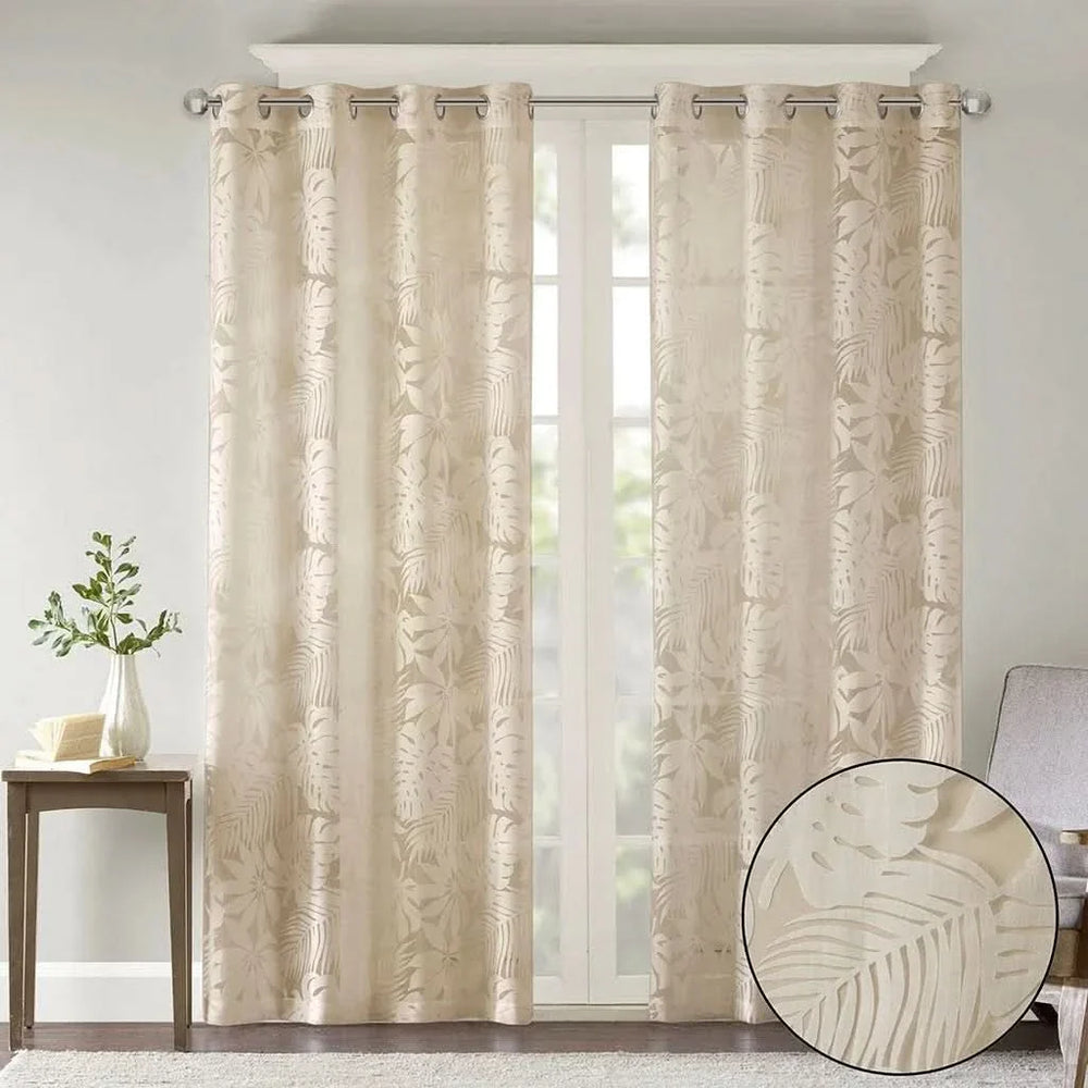 Palm Leaf Curtain Window Panel Polyester Burnout 50x84 Soft Design Media 9