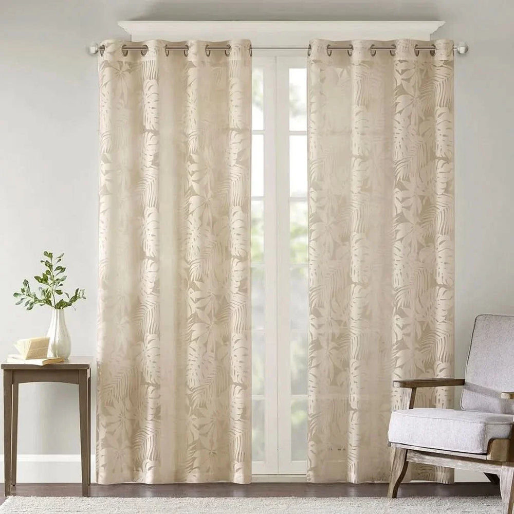 Palm Leaf Curtain Window Panel Polyester Burnout 50x84 Soft Design Media 1