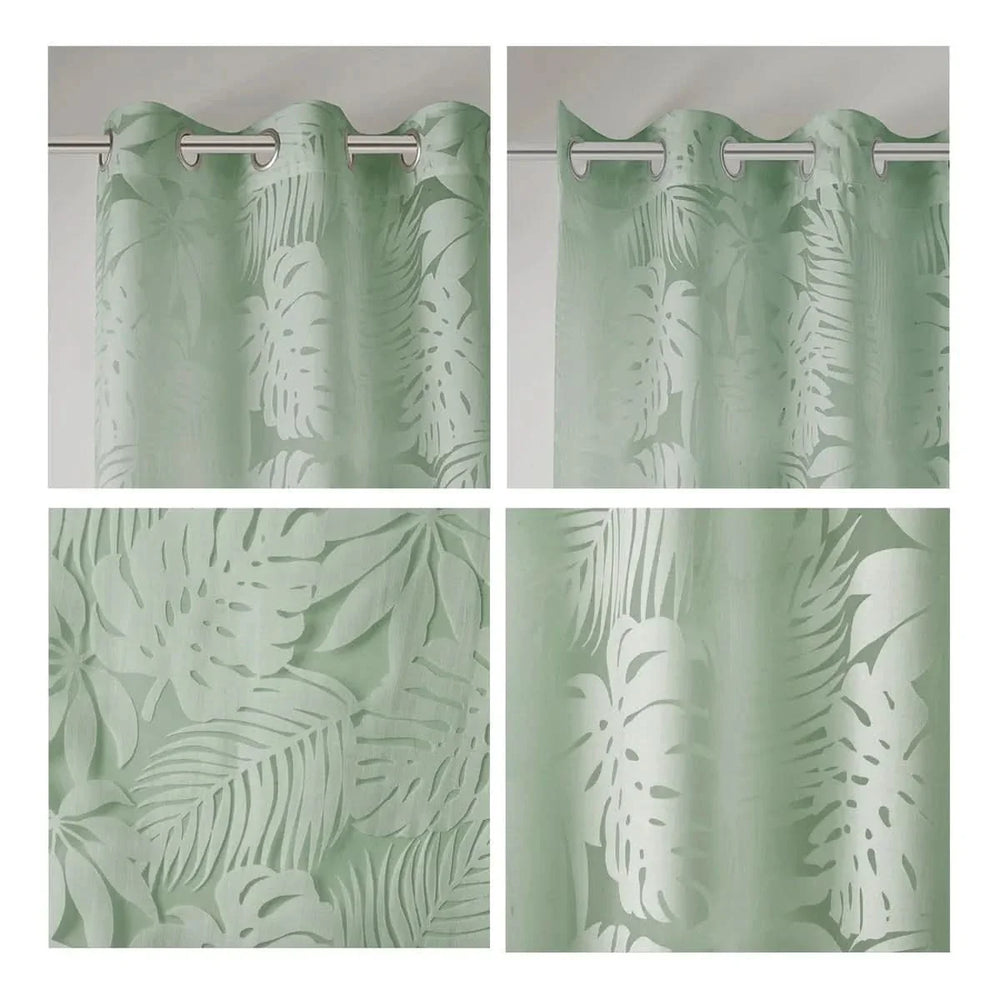Palm Leaf Burnout Curtain Polyester Sheer Window Panel Sage Green 50x84 Media 3