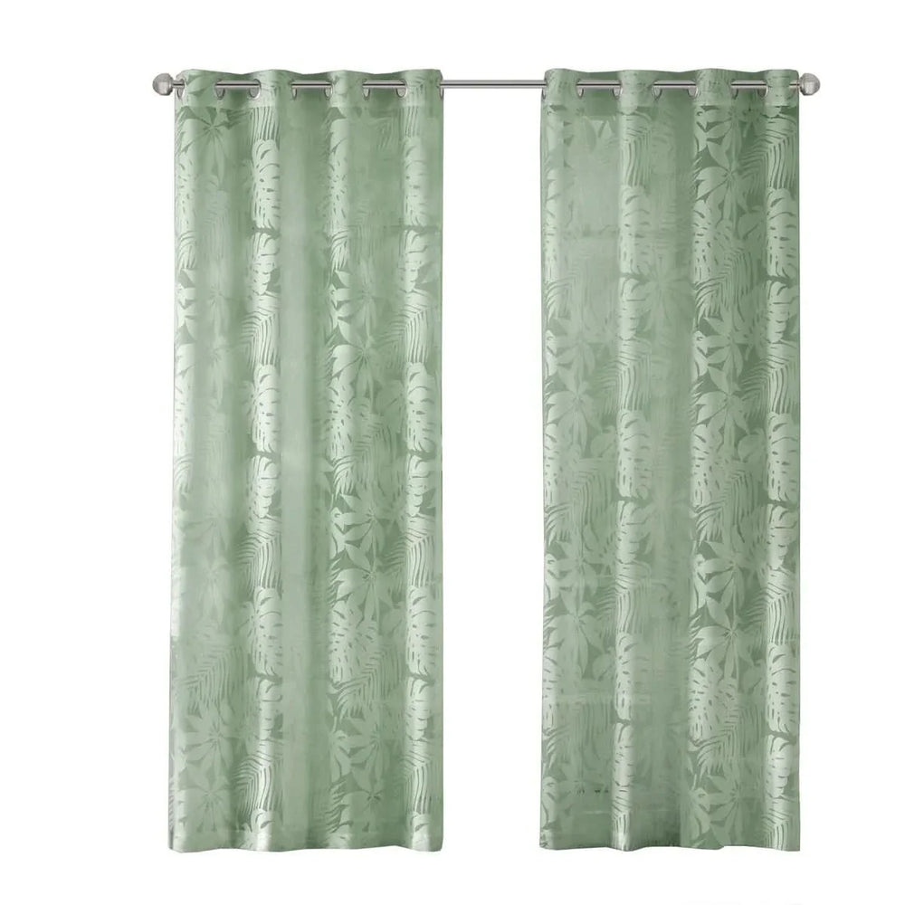 Palm Leaf Burnout Curtain Polyester Sheer Window Panel Sage Green 50x84 Media 4