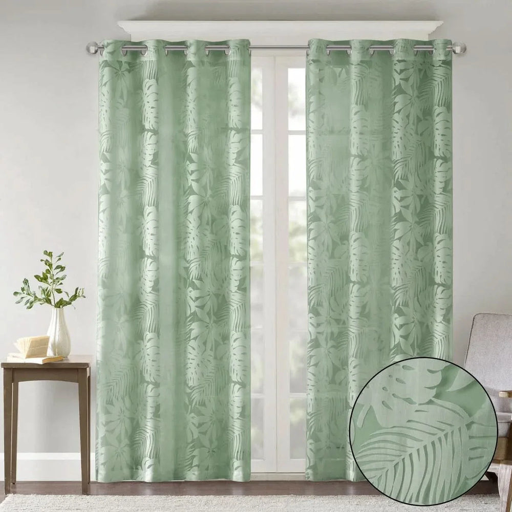 Palm Leaf Curtains Polyester Burnout Sage Green 50x95 Inches Window Panel Media 4