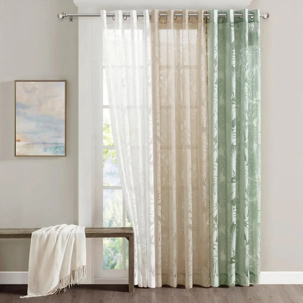 Palm Leaf Curtains Polyester Burnout Sage Green 50x95 Inches Window Panel Media 2