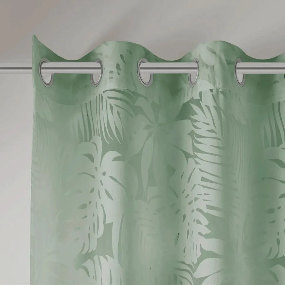 Palm Leaf Curtains Polyester Burnout Sage Green 50x95 Inches Window Panel Media 10