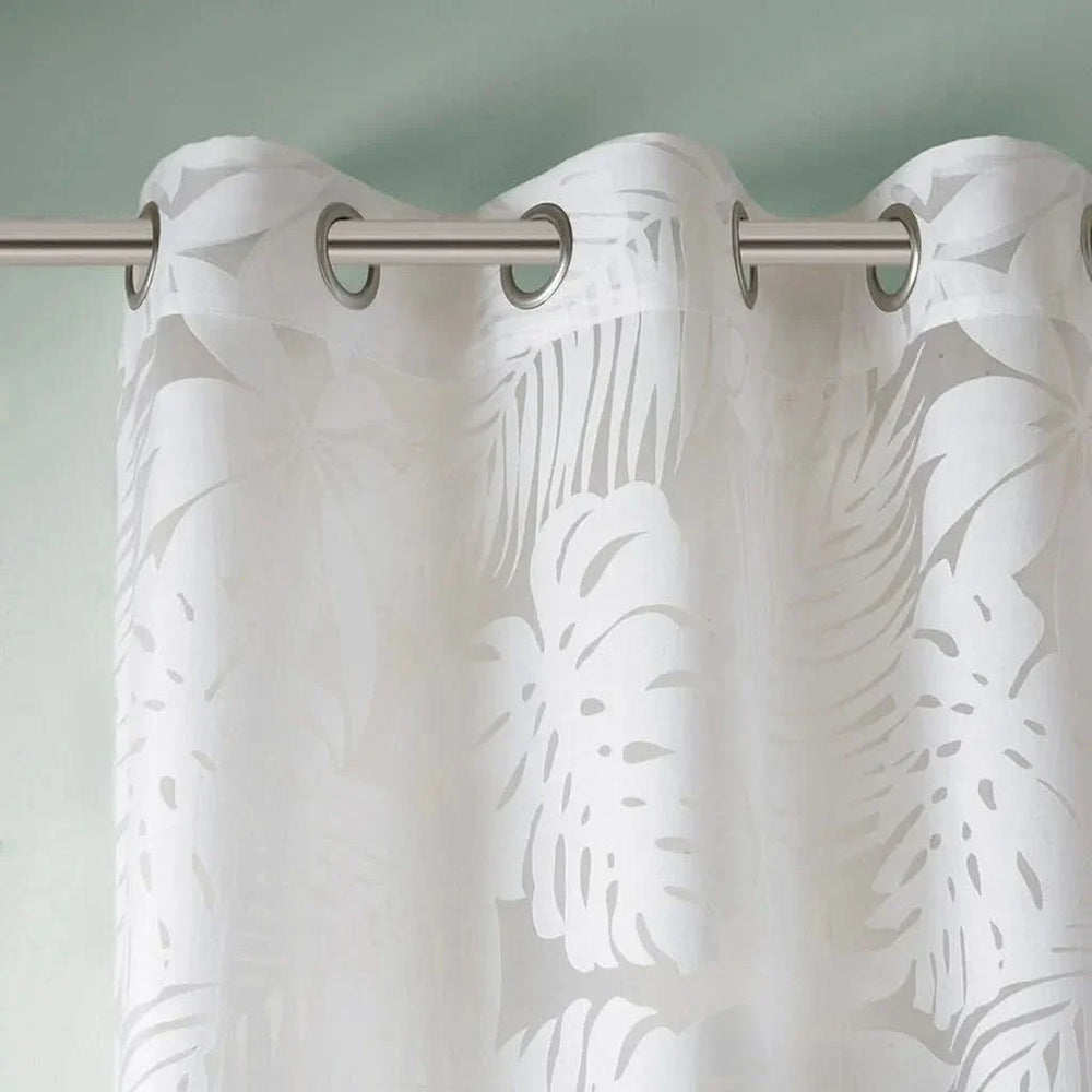 Palm Leaf Burnout Curtain Polyester Diffusing White Window Drapery Media 6