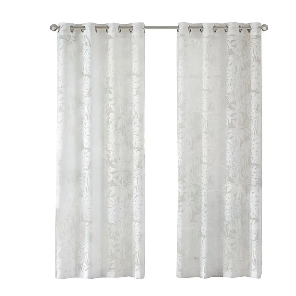 Palm Leaf Burnout Curtain Polyester Diffusing White Window Drapery Media 7