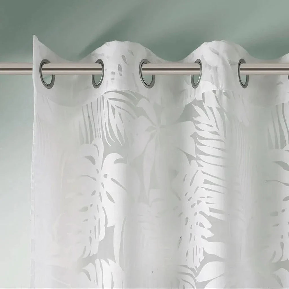 Palm Leaf Burnout Curtain Polyester Diffusing White Window Drapery Media 11