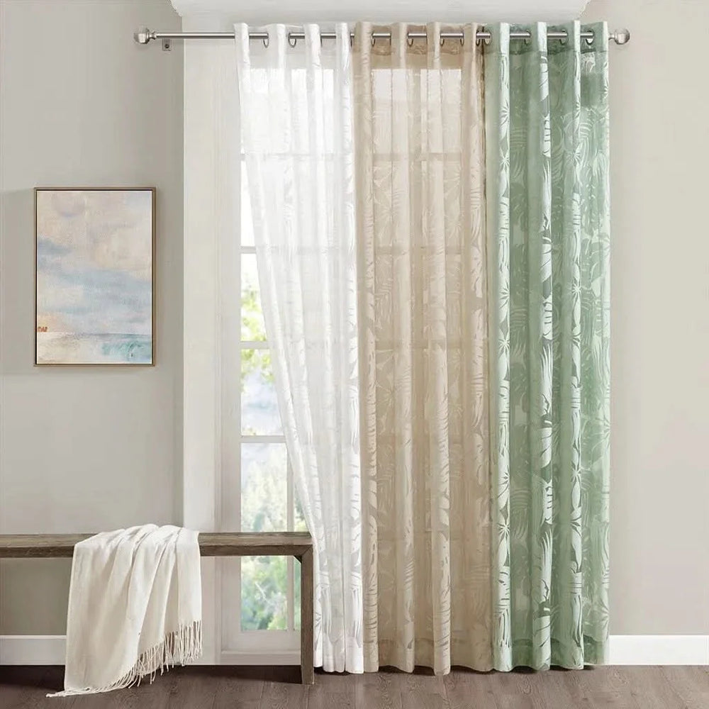 Palm Leaf Burnout Allover Polyester White Window Panel 50x84 Inch Media 4