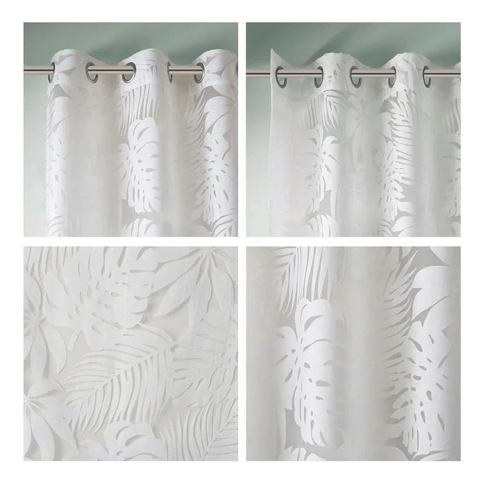Palm Leaf Burnout Allover Polyester White Window Panel 50x84 Inch Media 7